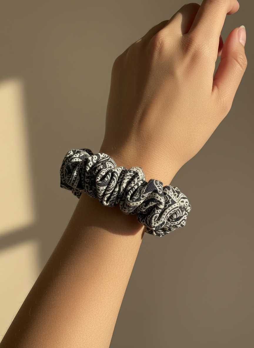 Small Japanese Denim Prints Scrunchie