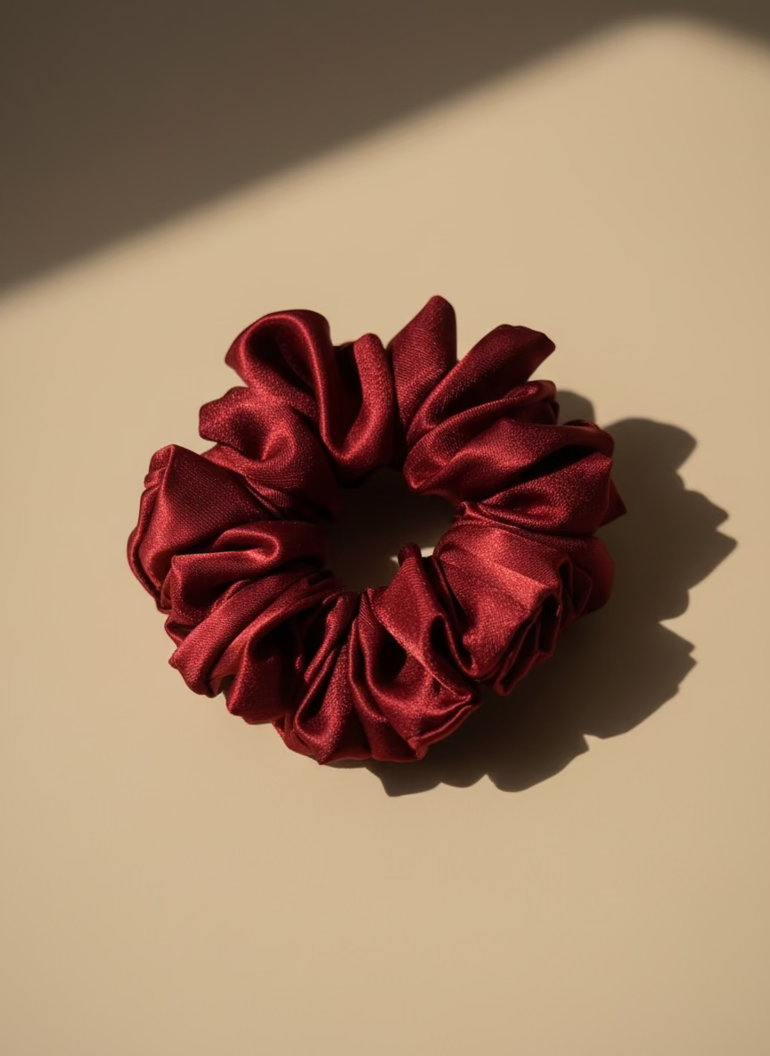 Small Rose Scented Bordeaux Silk Bloom Scrunchie