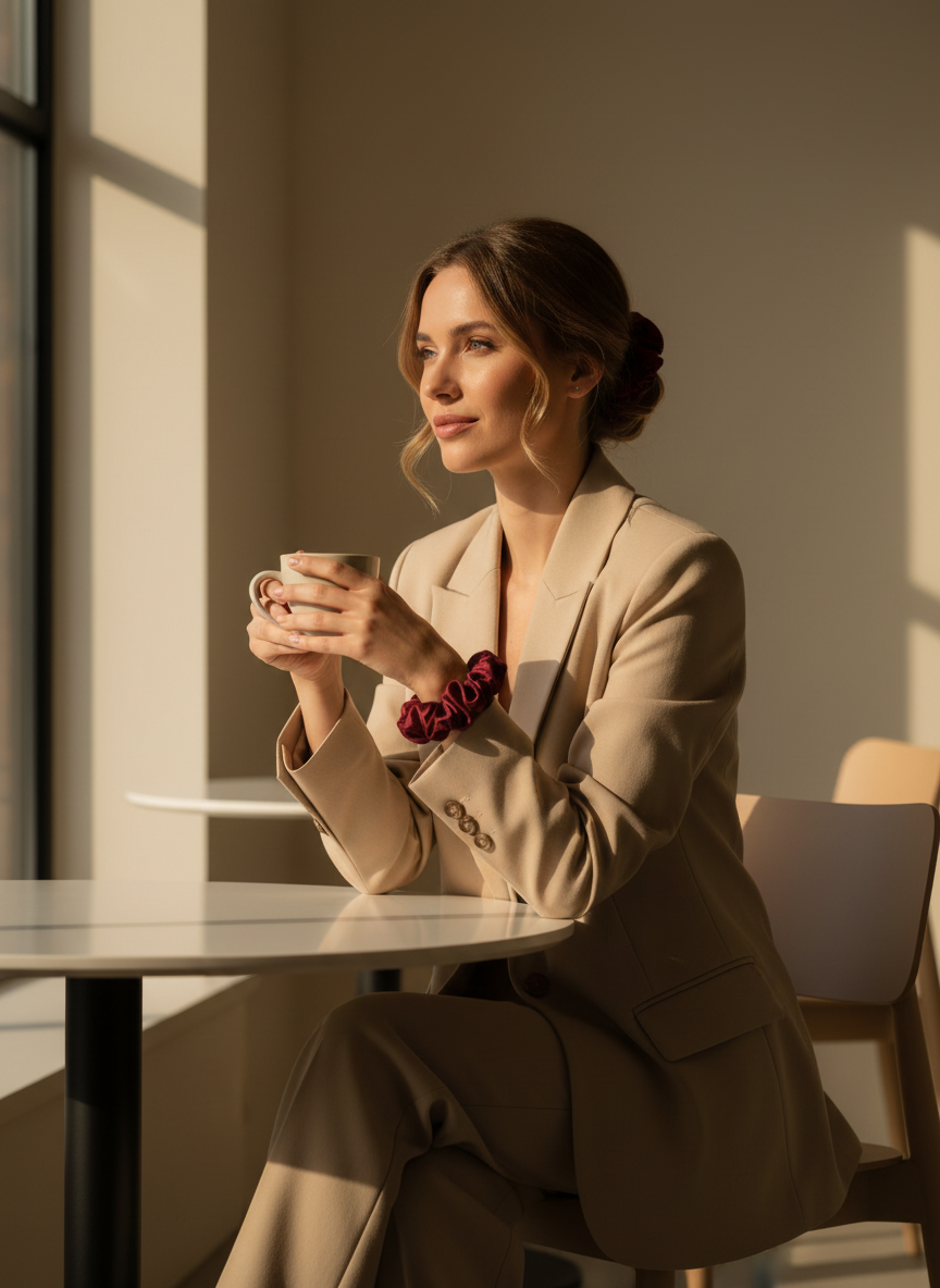 Small Rose Scented Bordeaux Silk Bloom Scrunchie