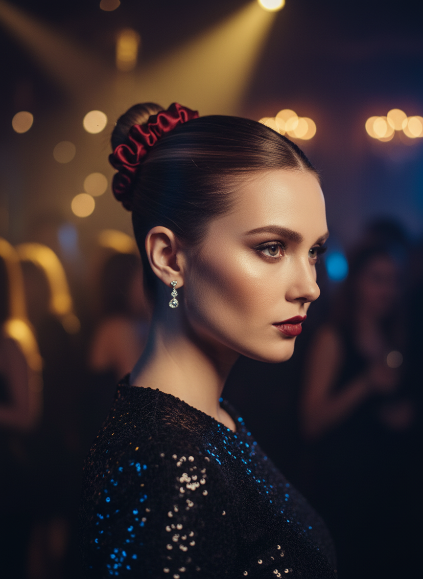 Small Rose Scented Bordeaux Silk Bloom Scrunchie