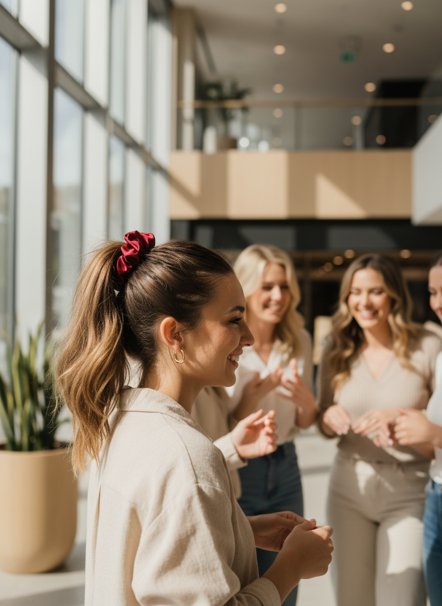 Small Rose Scented Bordeaux Silk Bloom Scrunchie