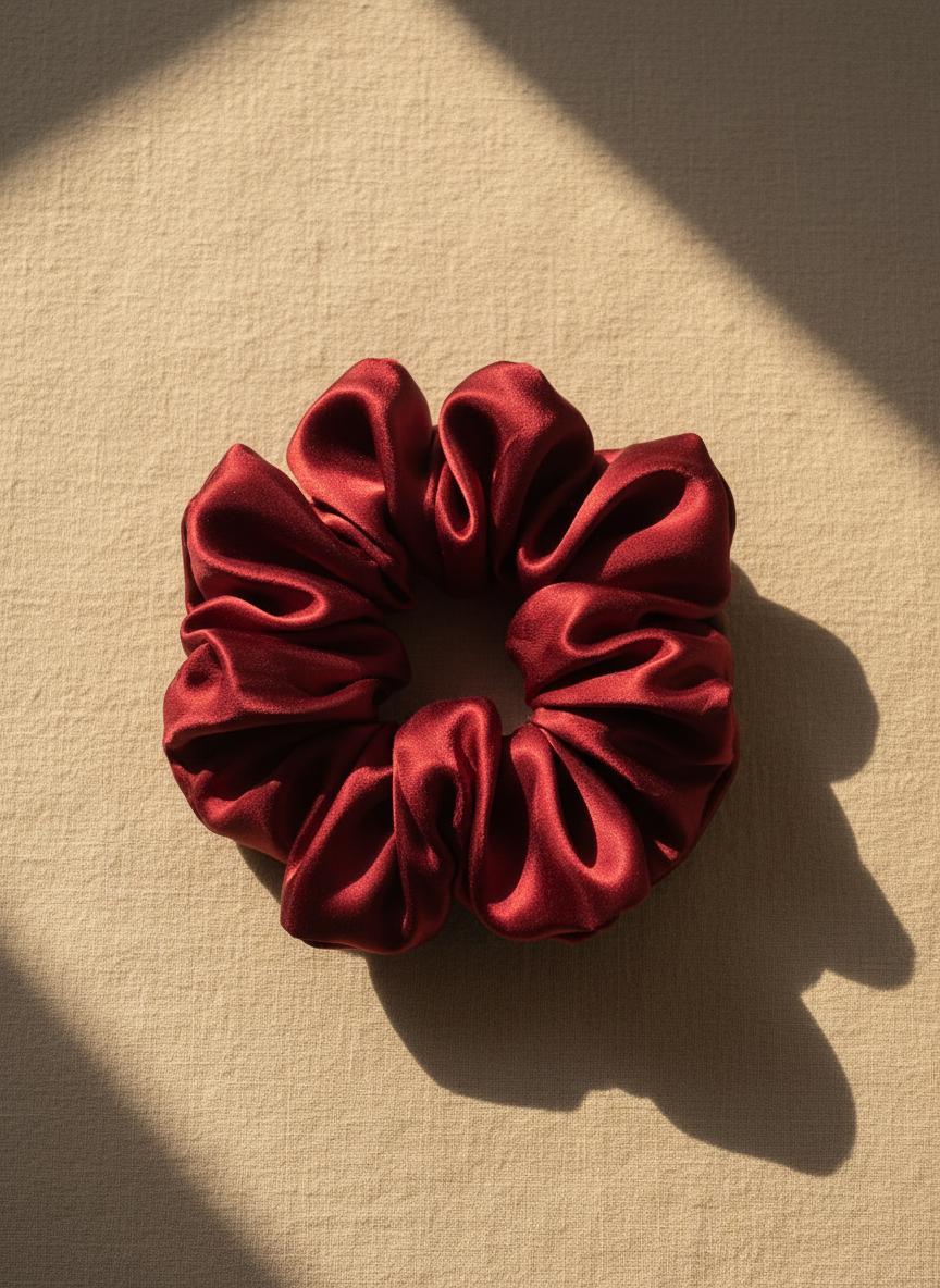 Small Rose Scented Bordeaux Silk Bloom Scrunchie