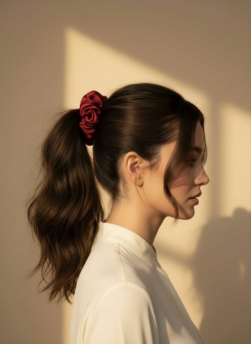 Medium Rose Scented Bordeaux Silk Bloom Scrunchie