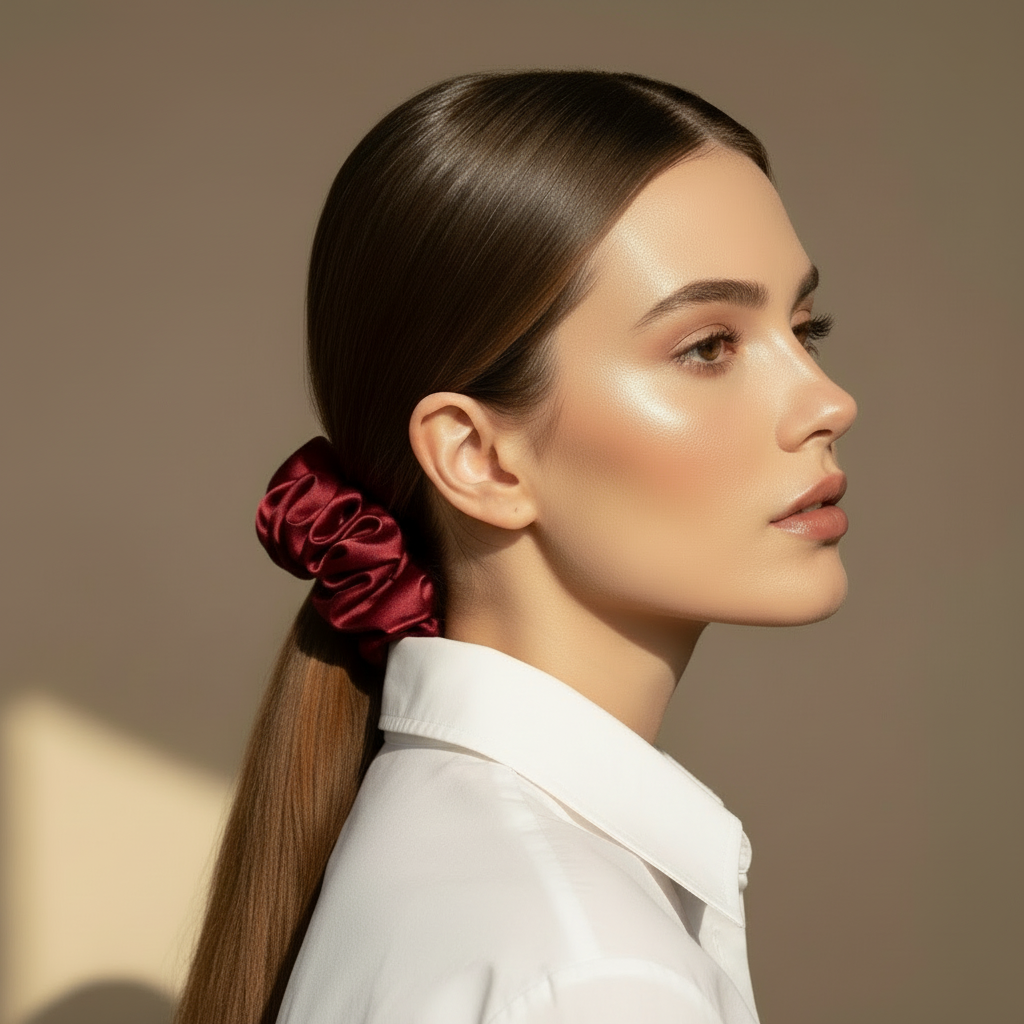 XL Rose Scented Bordeaux Silk Bloom Scrunchie