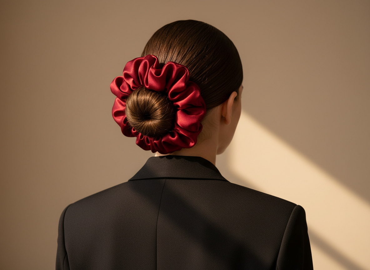 XL Rose Scented Bordeaux Silk Bloom Scrunchie