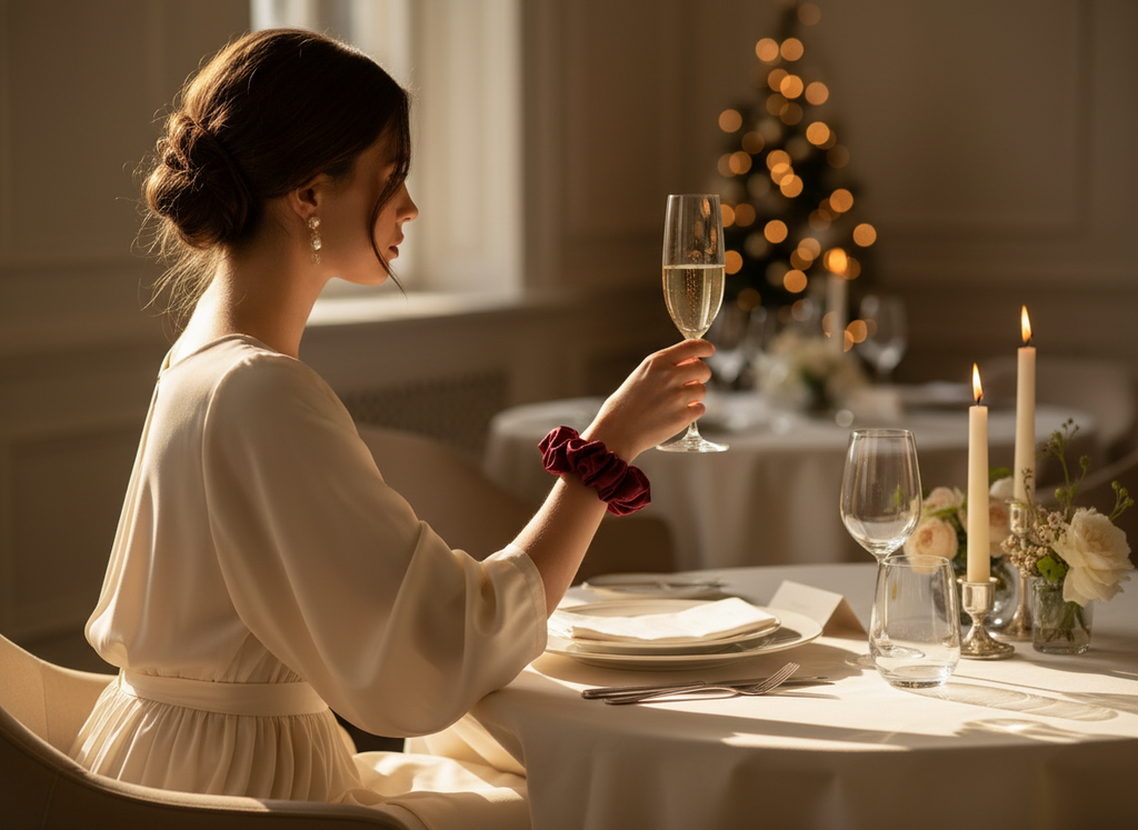 Small Rose Scented Bordeaux Silk Bloom Scrunchie