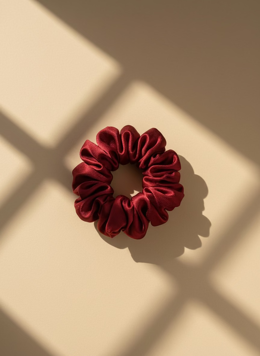Small Rose Scented Bordeaux Silk Bloom Scrunchie