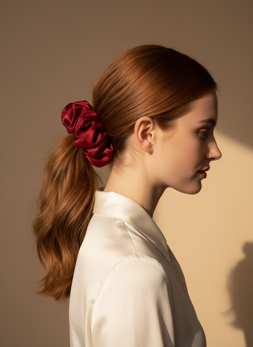 Medium Rose Scented Bordeaux Silk Bloom Scrunchie