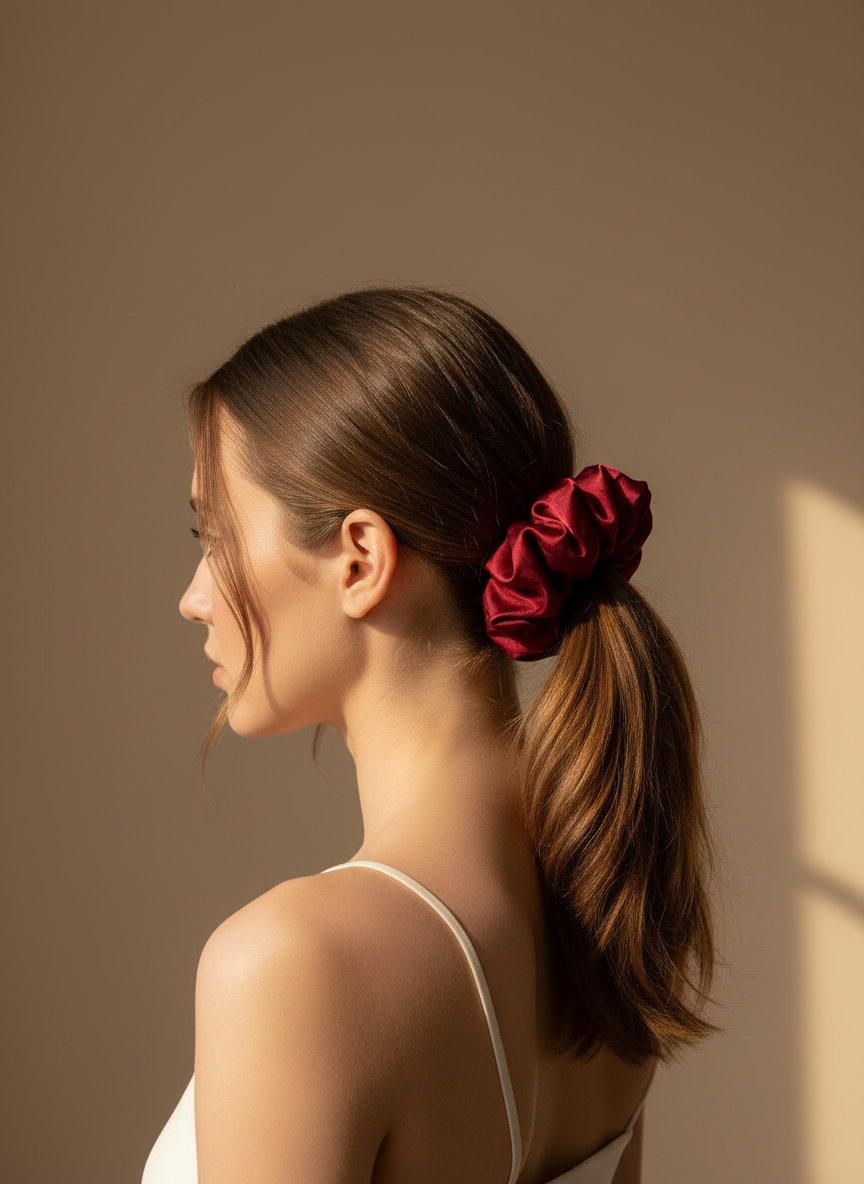 Medium Rose Scented Bordeaux Silk Bloom Scrunchie