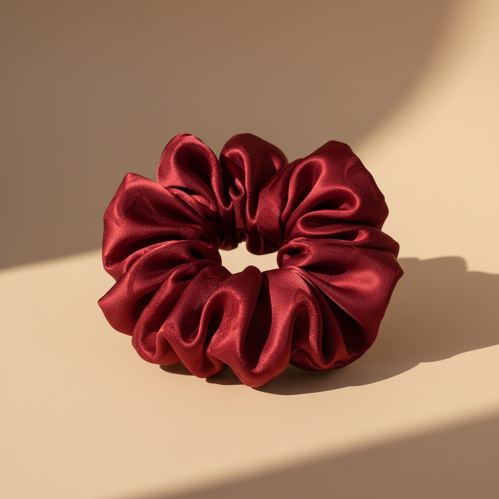 Medium Rose Scented Bordeaux Silk Bloom Scrunchie