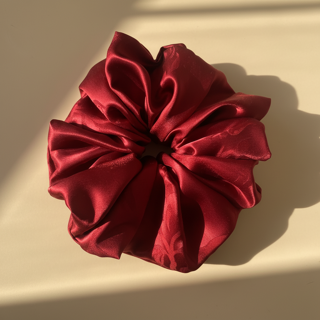 XL Rose Scented Bordeaux Silk Bloom Scrunchie