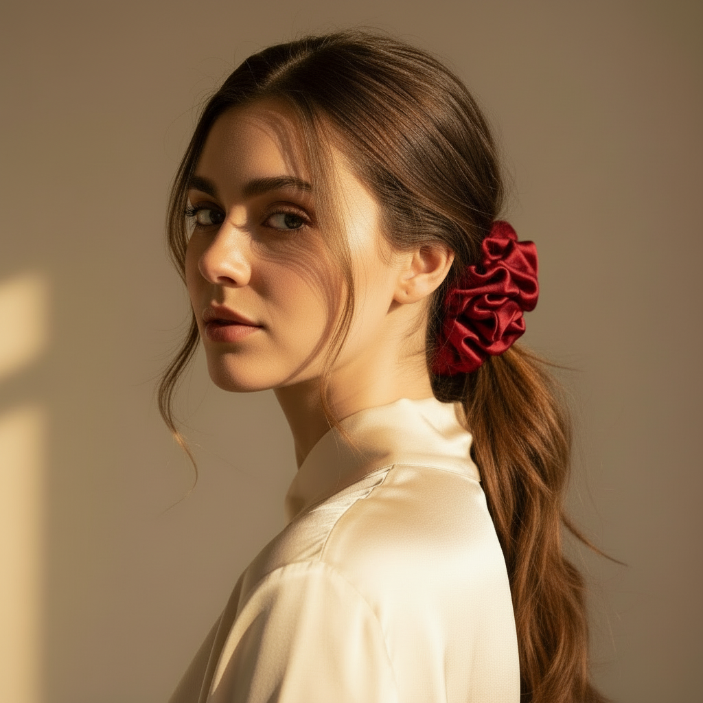 XL Rose Scented Bordeaux Silk Bloom Scrunchie