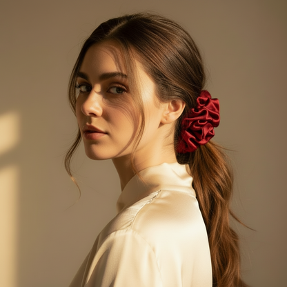 XL Rose Scented Bordeaux Silk Bloom Scrunchie