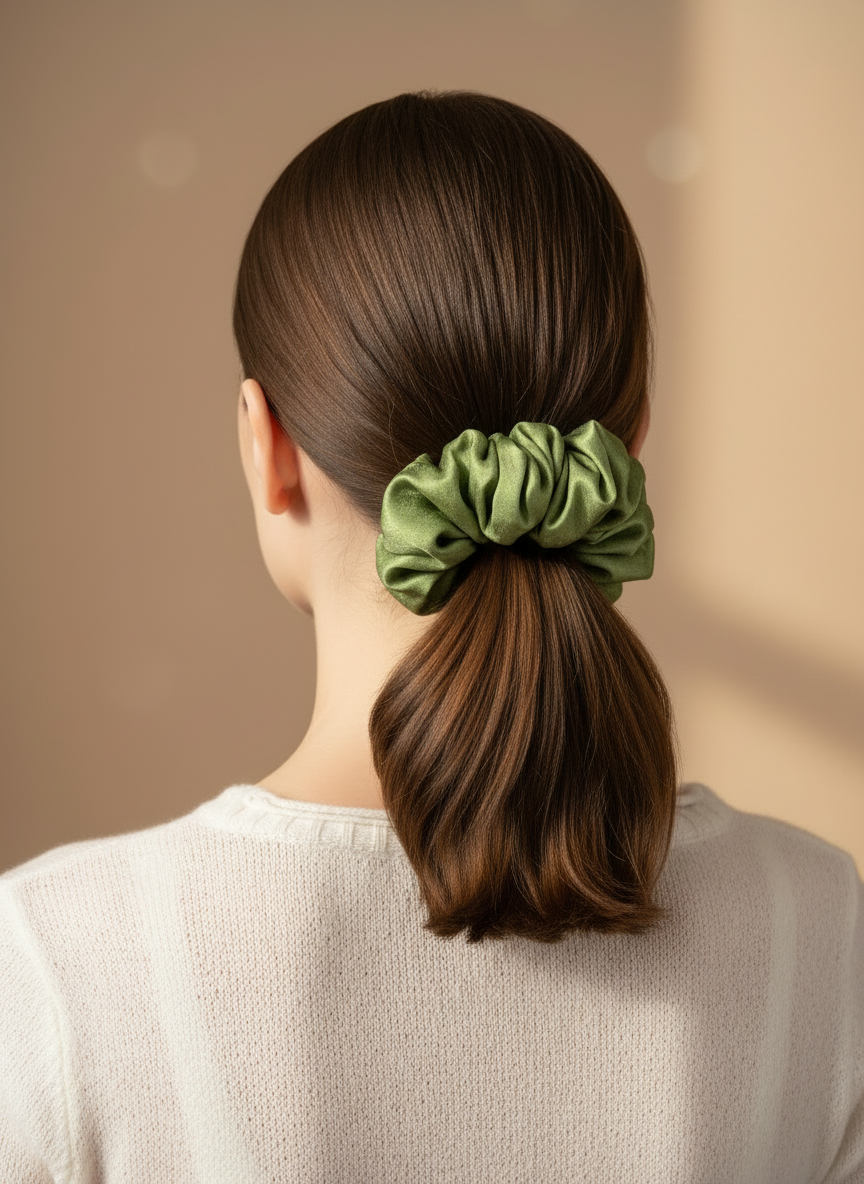 Large Chloris Green Tea Scented Silk Scrunchies