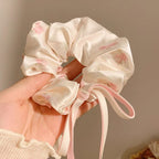 Satin Blush Floral Scrunchies  with Ribbon