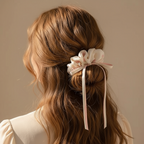 Satin Blush Floral Scrunchies  with Ribbon