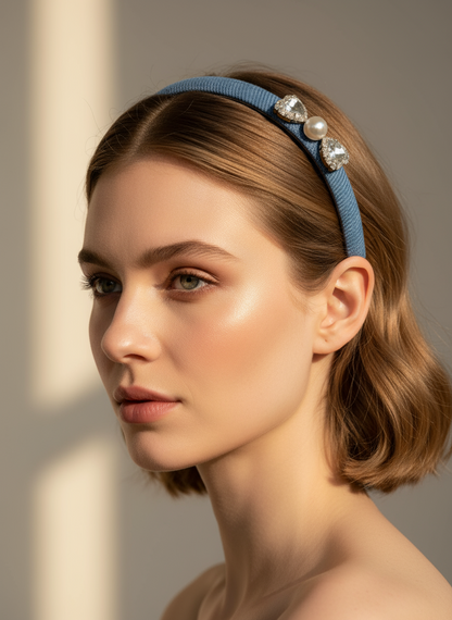 Bandeau fin orné de bijoux en denim Kaity