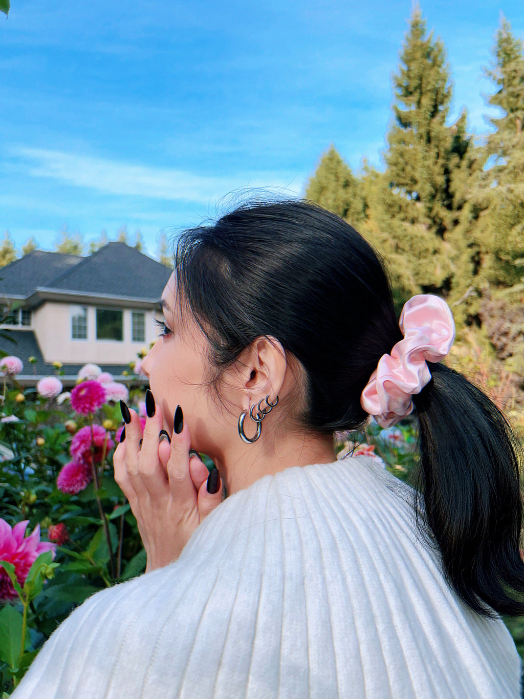 Medium Dahlia Mulberry Silk Scrunchies