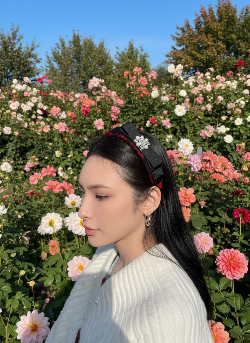 Thick Tartan Bejewelled Hairband