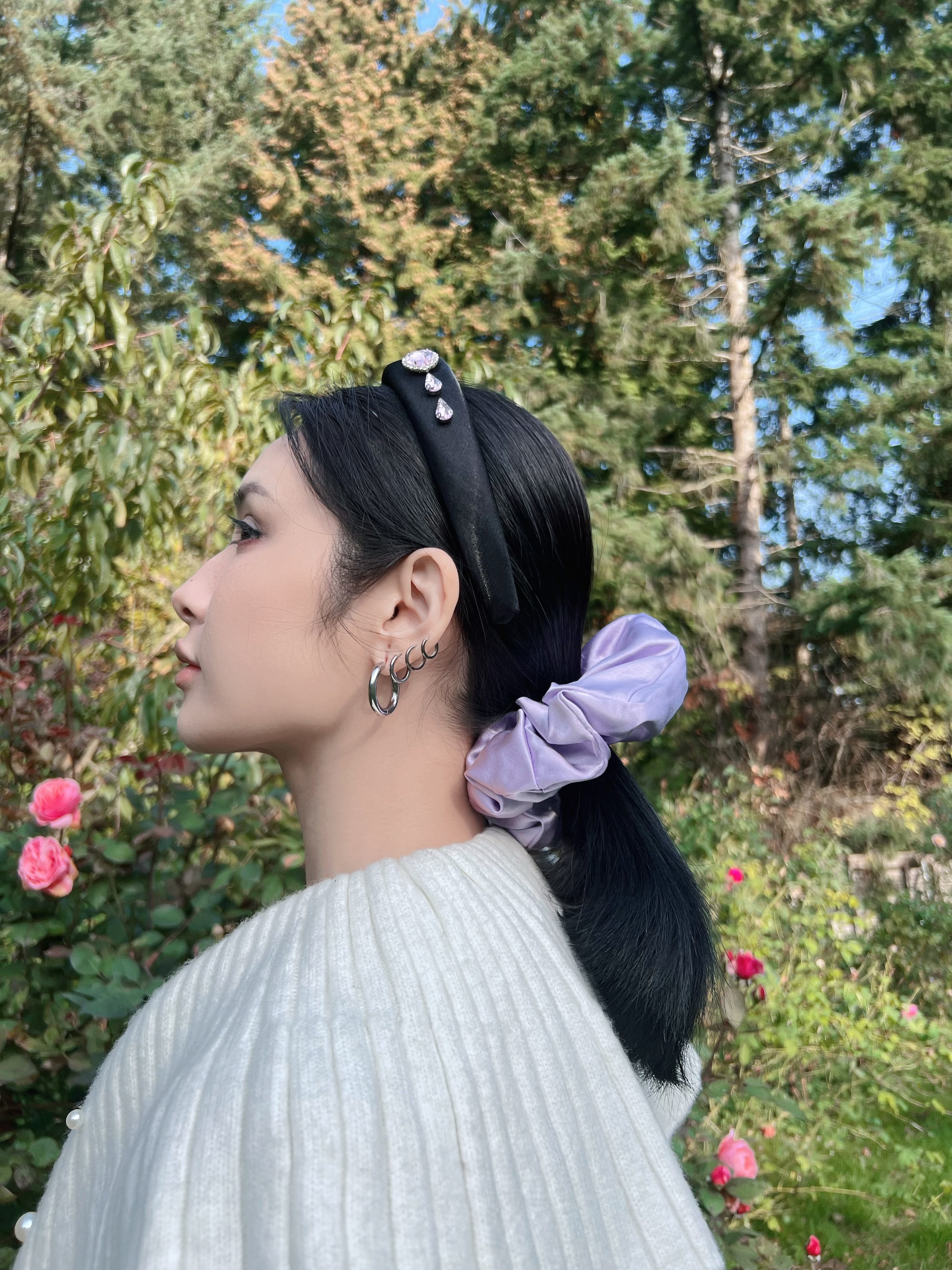 X-Large Dahlia Mulberry Silk Scrunchies