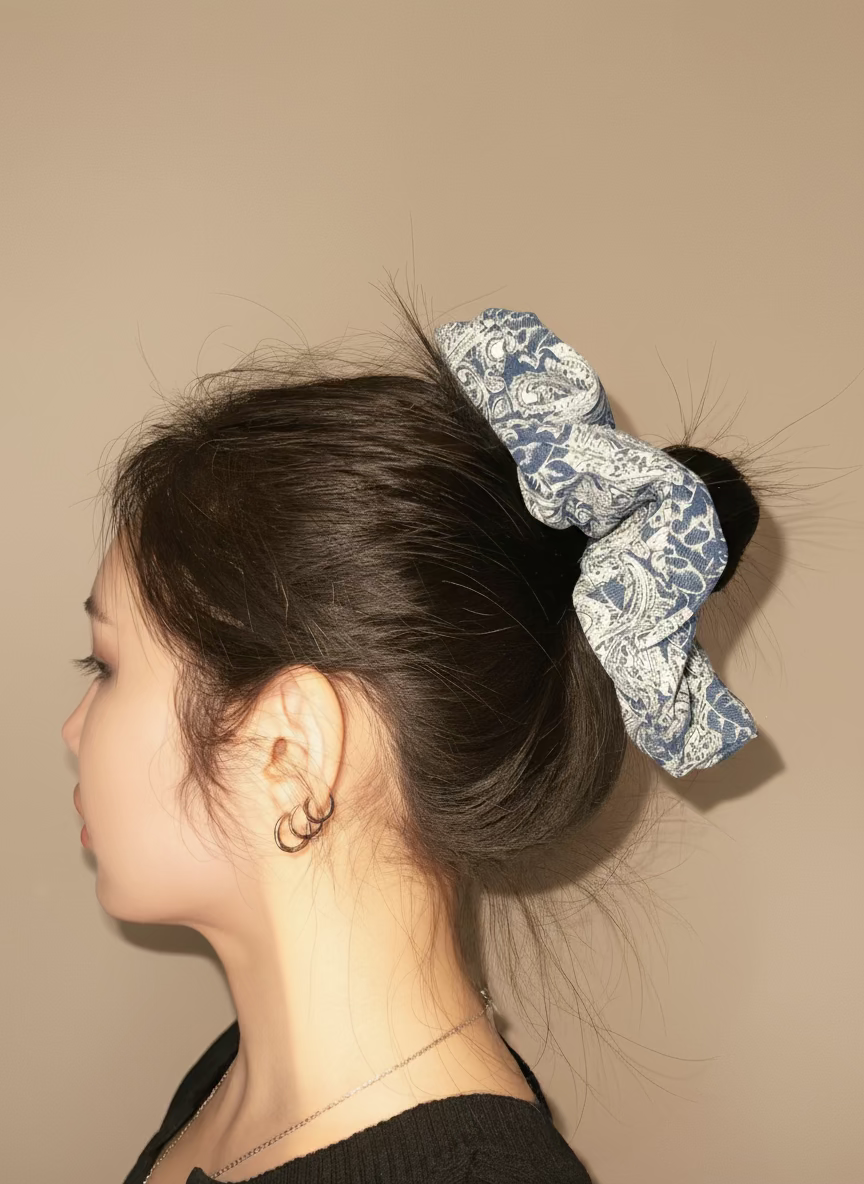 Jumbo Japanese Denim Prints Scrunchie