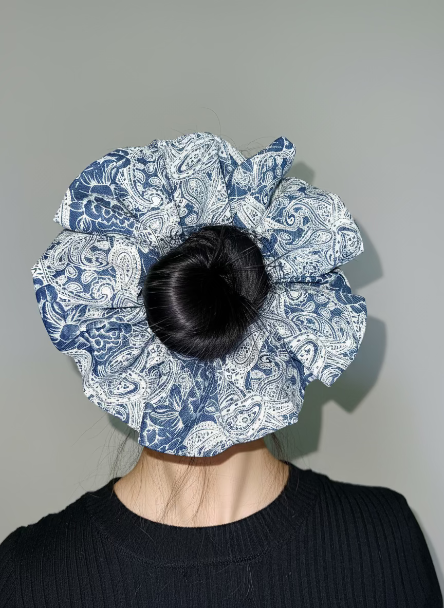 Jumbo Japanese Denim Prints Scrunchie