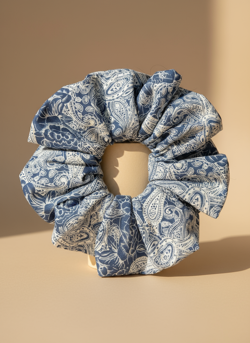 Jumbo Japanese Denim Prints Scrunchie