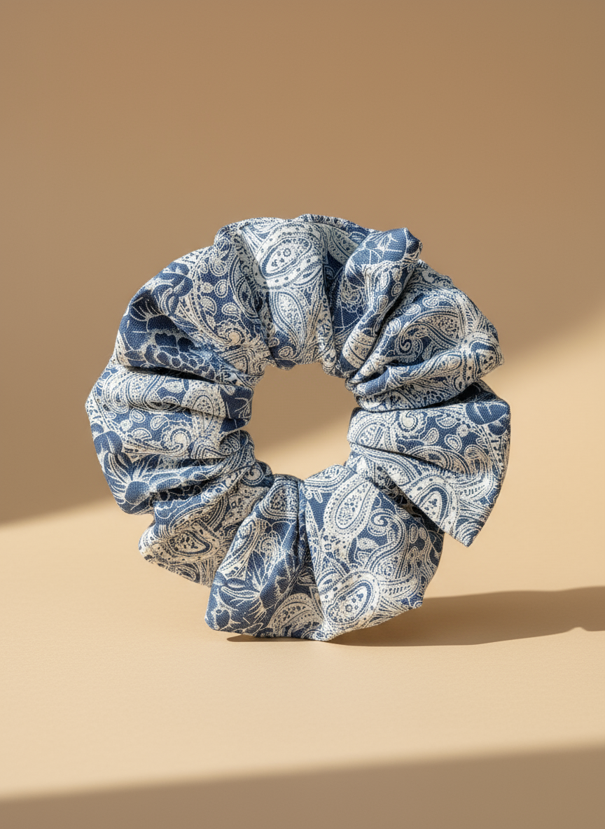Jumbo Japanese Denim Prints Scrunchie