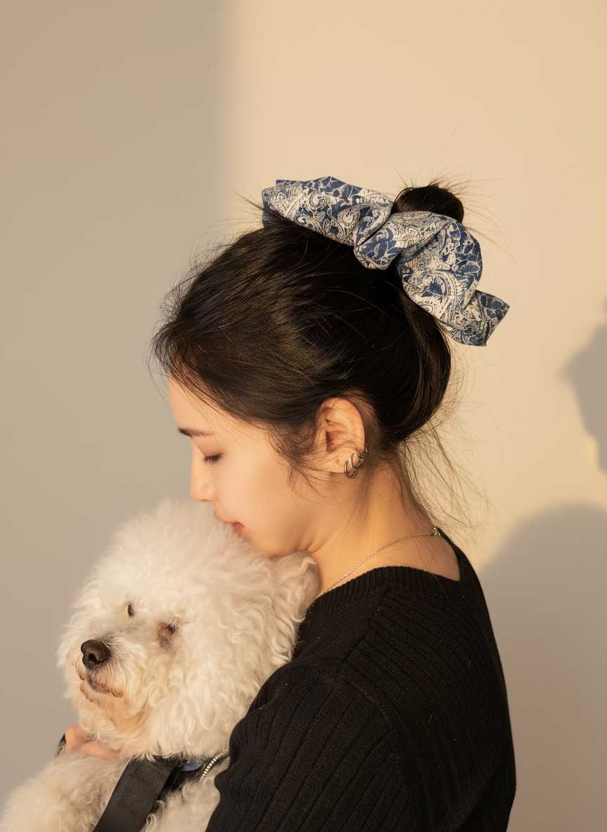 Jumbo Japanese Denim Prints Scrunchie
