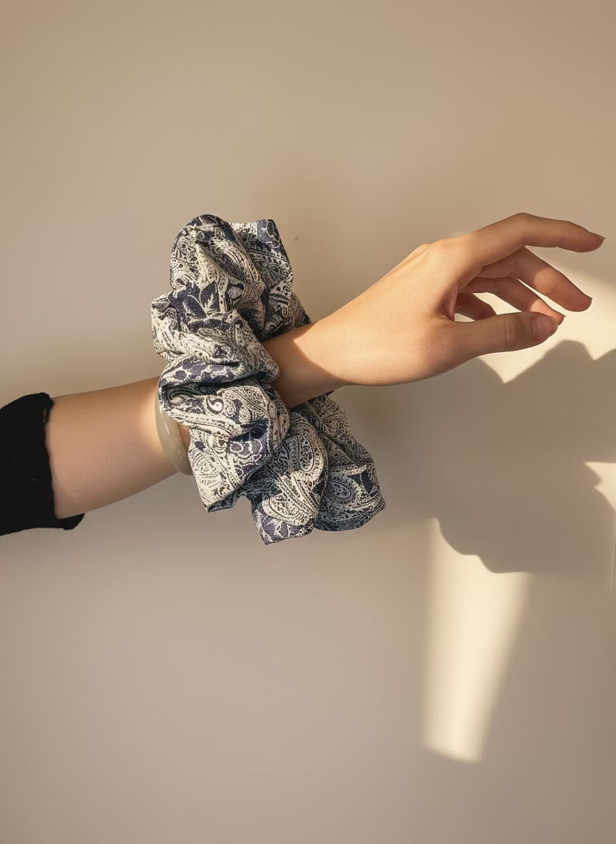 Jumbo Japanese Denim Prints Scrunchie