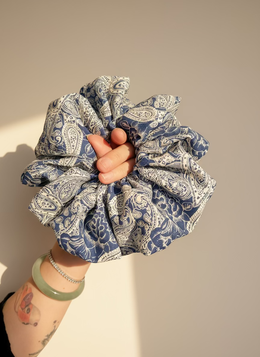 Jumbo Japanese Denim Prints Scrunchie