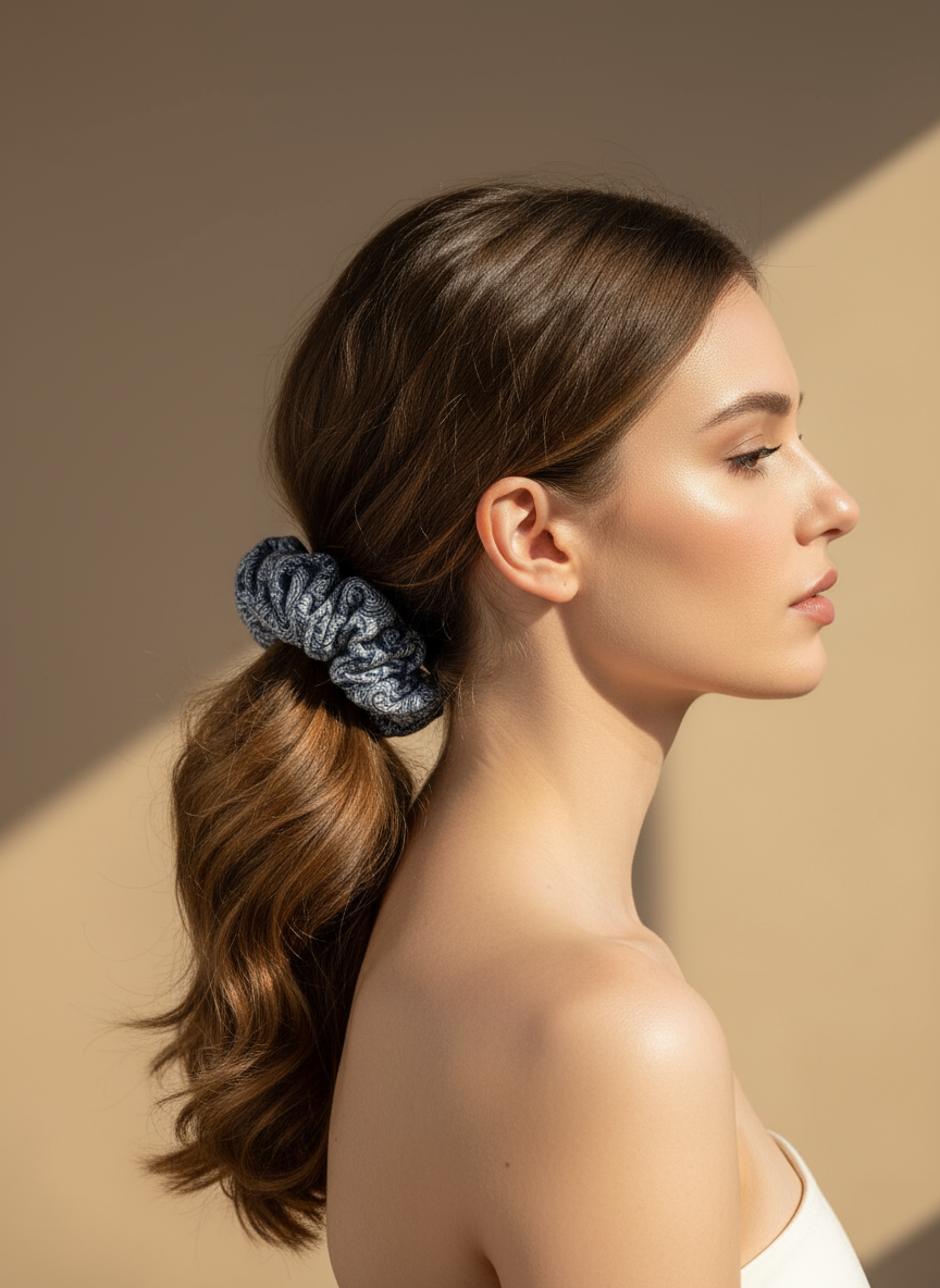 Small Japanese Denim Prints Scrunchie