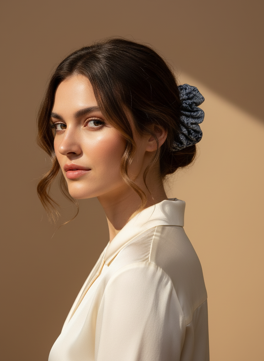 Medium Japanese Denim Prints Scrunchie