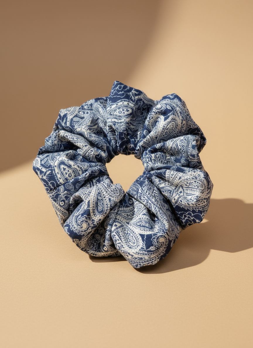 Small Japanese Denim Prints Scrunchie