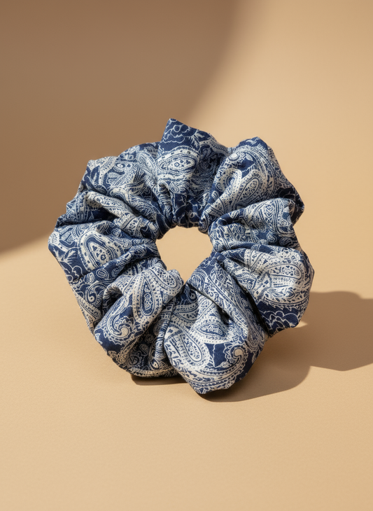 Small Japanese Denim Prints Scrunchie