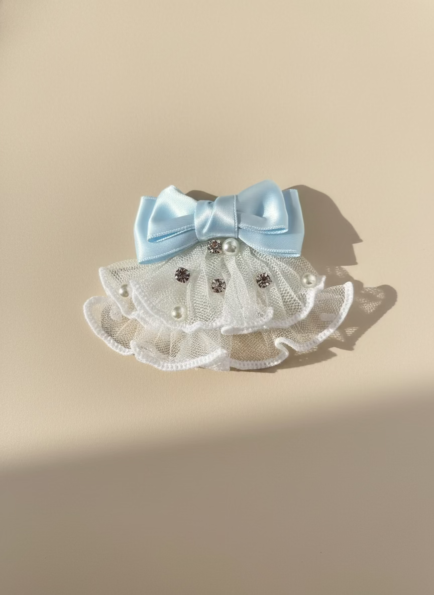 Jupe Charlotte en dentelle ornée de bijoux et nœud