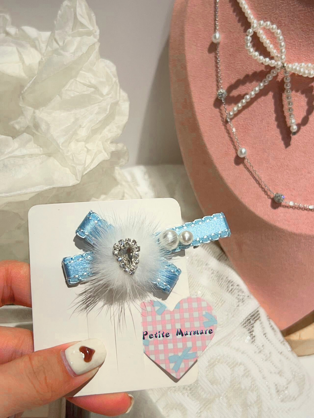 Snow Pom Pom Criss Cross Clip