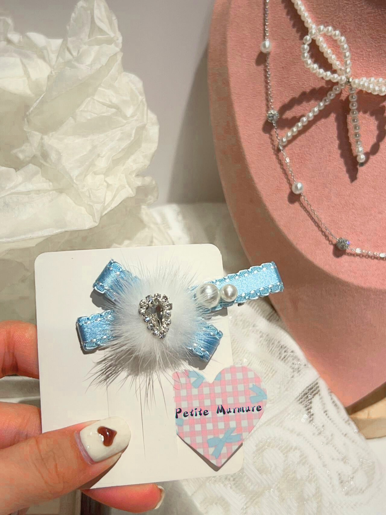 Snow Pom Pom Criss Cross Clip