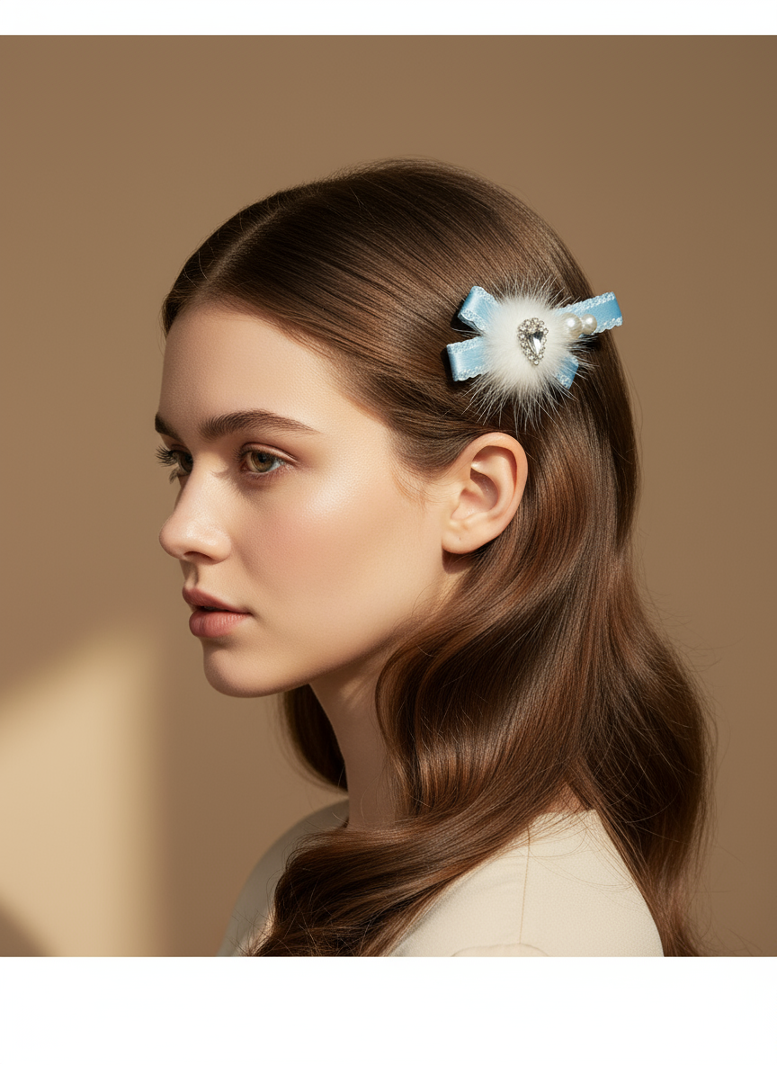 Snow Pom Pom Criss Cross Clip