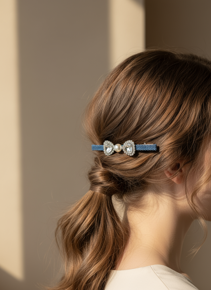 Denim Swarovski Hair Clip