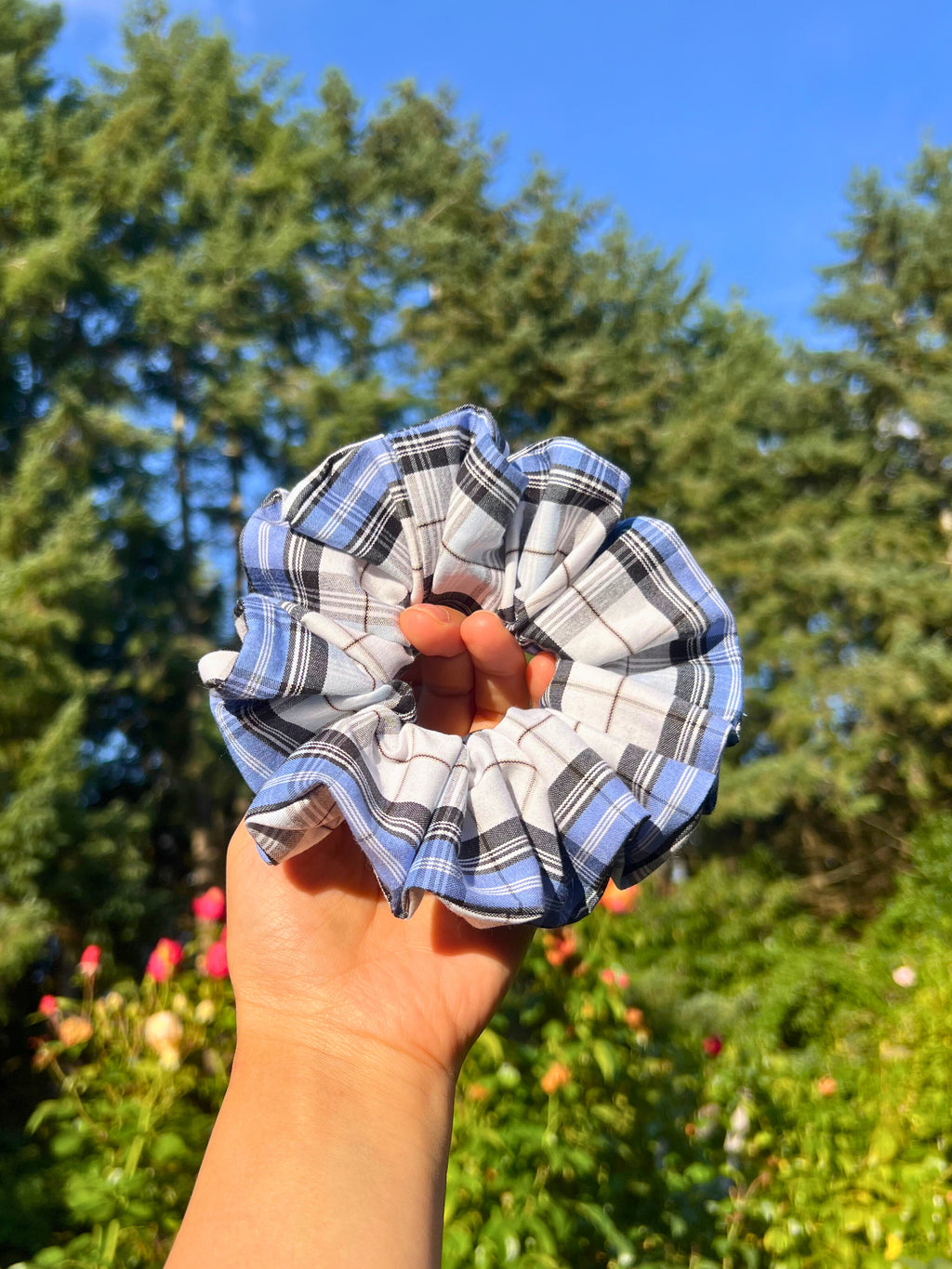 Large Blue Gingham Scrunchies