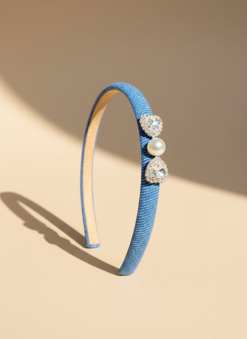 Bandeau fin orné de bijoux en denim Kaity