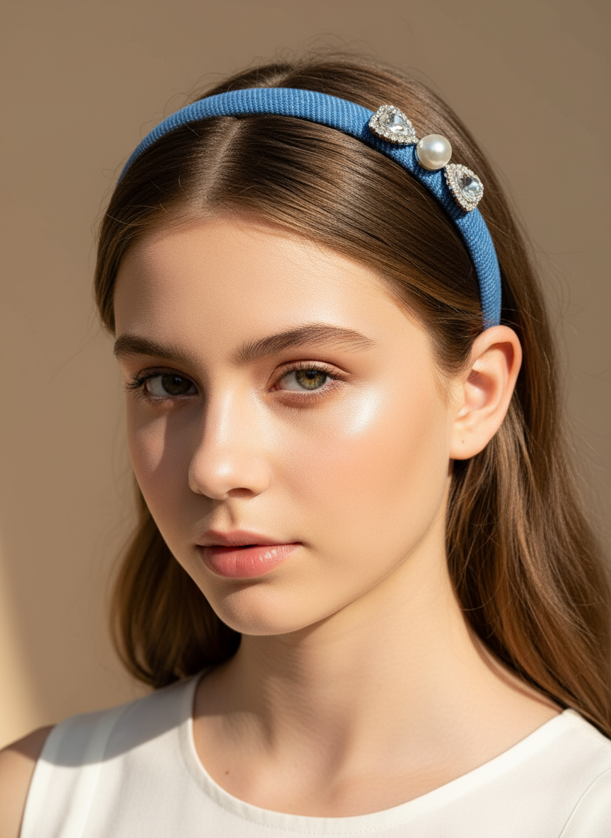 Bandeau fin orné de bijoux en denim Kaity