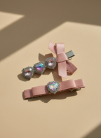 Rosa Hearted Slim Bow Clips Combo
