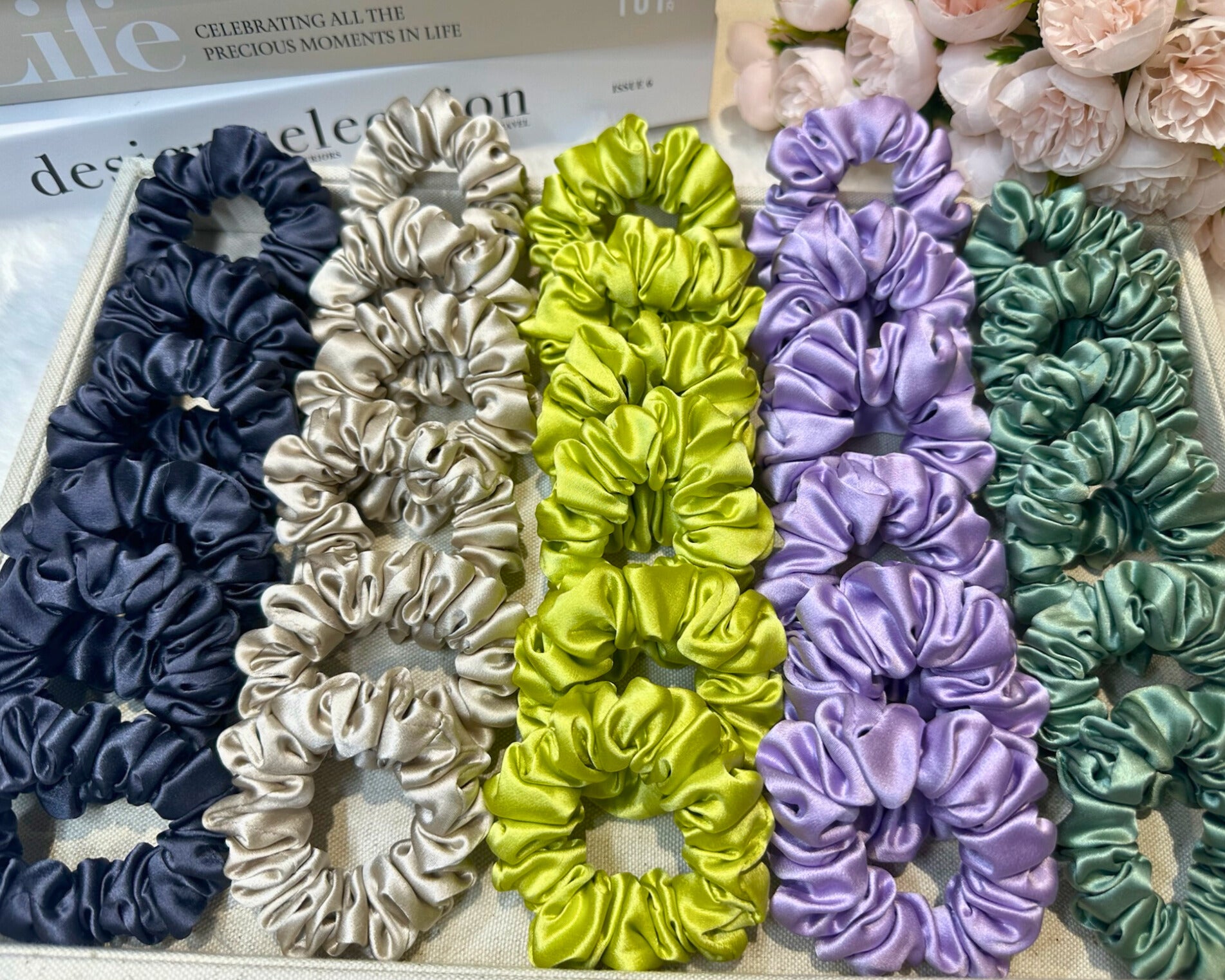 Small Dahlia Mulberry Silk Scrunchies