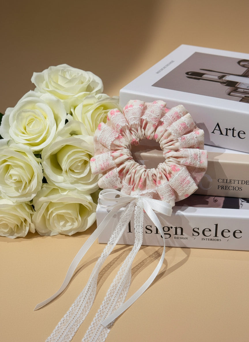 Laced Floral Scrunchies with Ribbon Bow