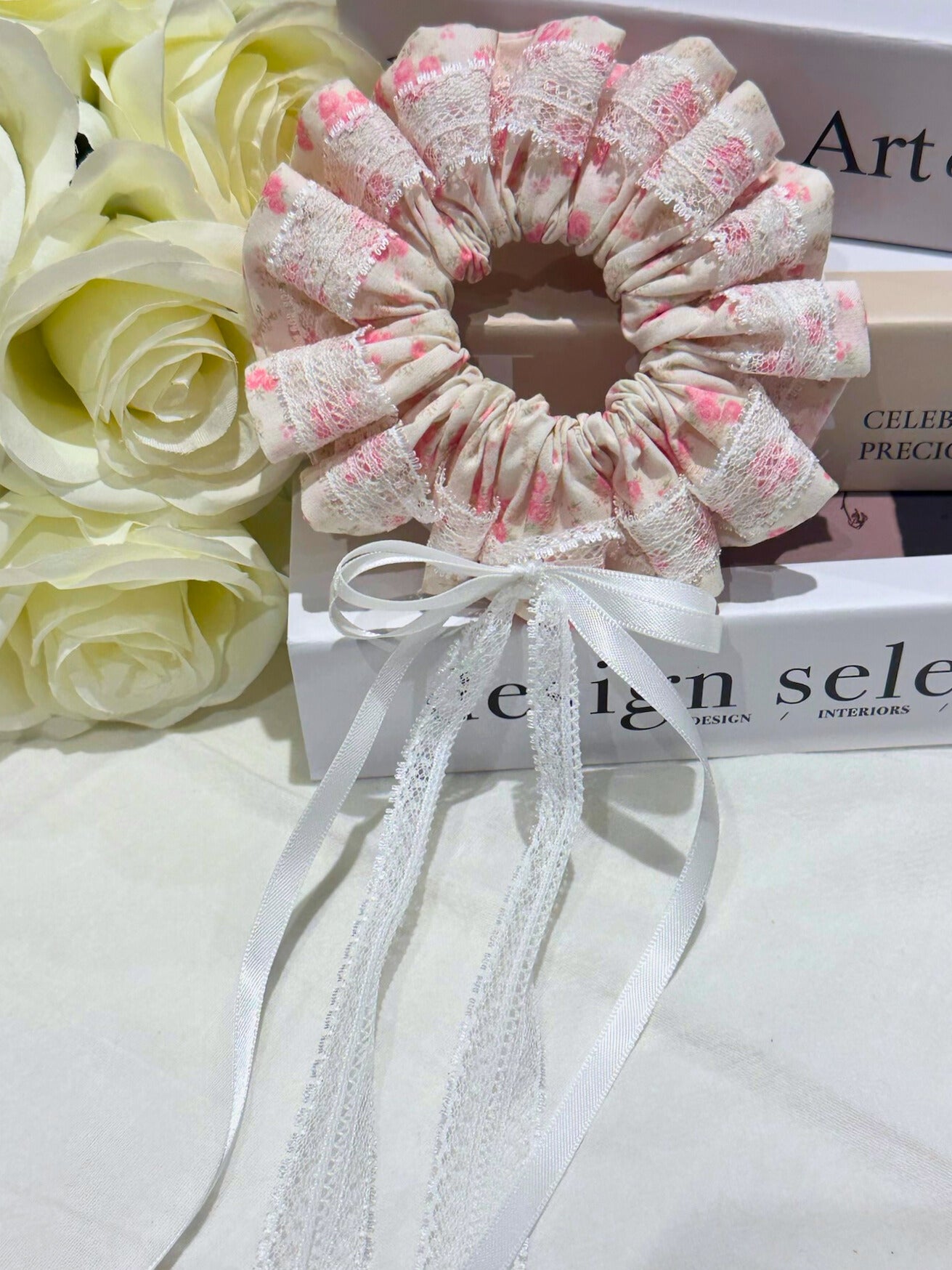Laced Floral Scrunchies with Ribbon Bow