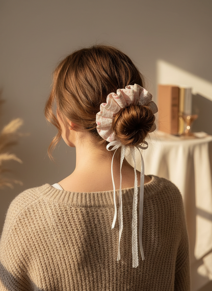 Laced Floral Scrunchies with Ribbon Bow