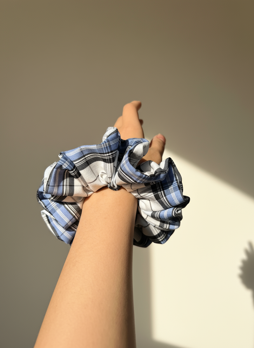 Large Blue Gingham Scrunchies
