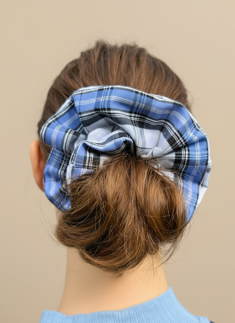 Large Blue Gingham Scrunchies